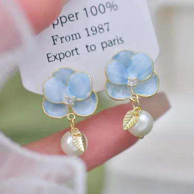 Trendy Retro-Colored Drip Glazed Flower Pearl Stud Unique Forest Themed Delicate Fairy-like Niche Designed Mosquito Coil Gift