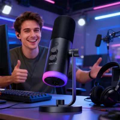 NEW RGB Dynamic Microphone USB XLR Wired Microphone Studio Gaming Recording With Desktop Stand Monitor