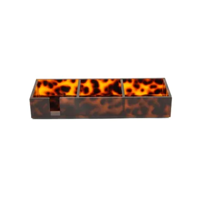 Tortoiseshell Acrylic Divided Cosmetic School Desk Desktop Organizer Single Tier Modern Handmade Multi-Purpose Tray 250x120x40mm