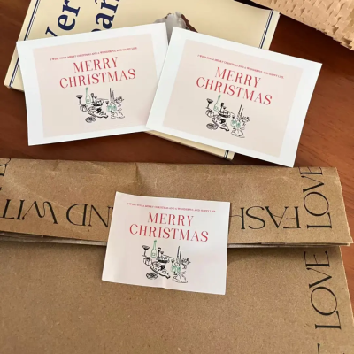 Retro Christmas Stickers Holiday Stickers Gift Sealing Sticker Rectangular Self Adhesive Labels Suitable for Wrapping Decoration