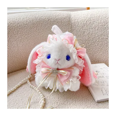 OEM Custom Cute Bunny Plush Backpack Plush Women Handbag Colorful Cartoon Rabbit Plush Crossbody Bag for Girls Gift