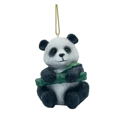 Kung Fu Personalized Polyresin Panda Bear Holding Bamboo Christmas Tree Hanging Ornament