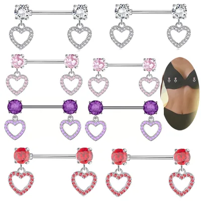 Stainless Steel Heart Nipple Ring Nipple Stud 4 Colors Nipple Ring Cross-border Source Factory Direct Sales Spot Single Sold