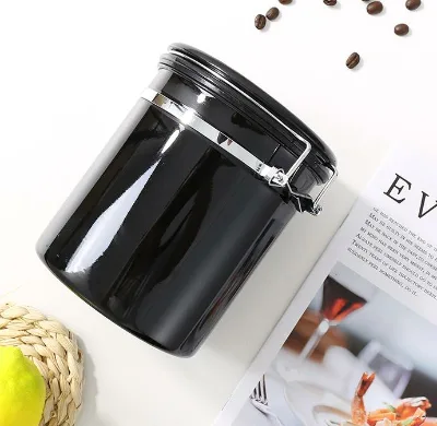 304 Stainless Steel Airtight Coffee Canister with Silicone Seal Ring Built-in CO2 Valve and Scoop Date Tracking Coffee Bean Can