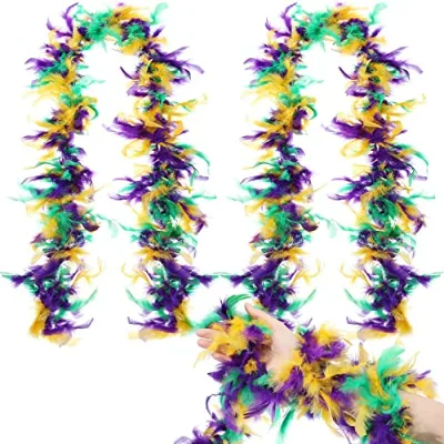 Feather Boa 2 Pcs 78.74 Inches Long Feather Boa for Mardi Gras Theme Office Decor Costume Wedding Party Decoration