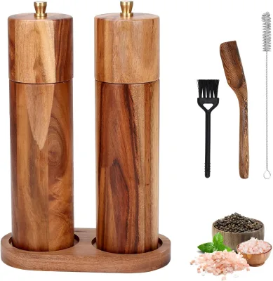 Premium Wholesale Acacia Wood Pepper and Salt Grinder Set Manual Salt and Pepper Mill