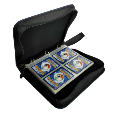 Portable A6 4-Pocket Card Collector Binder PU Leather Cover Zipper and Handle 3 Ring Album Waterproof