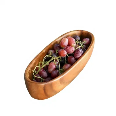 Wholesale Hot-selling Boat-Shaped American-Style Spill-Proof Walnut Wood Food Tray Deep Personalized Serving Plate Salad Bowl