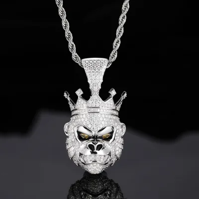 Custom-designed High-end Fashion Sun Wukong Head Hip-hop Pendant, 925 Sterling Silver Moissanite Trendy Necklace