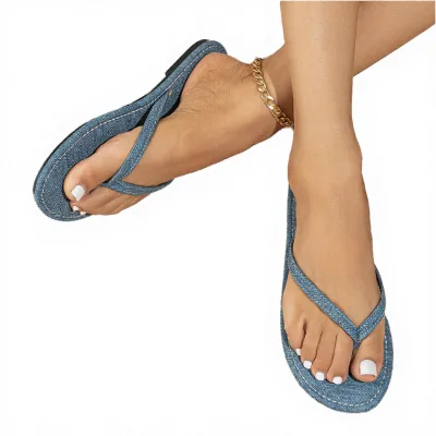 Summer New Fashion Trend Women's Non-Slip Soles Solid Color PU Upper Flat Flip-Flops Slipper