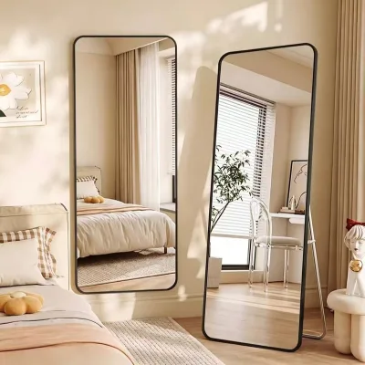 Rounded Corner Thin Frame Full Length Mirror, Stand & Wall Mount Dual Use