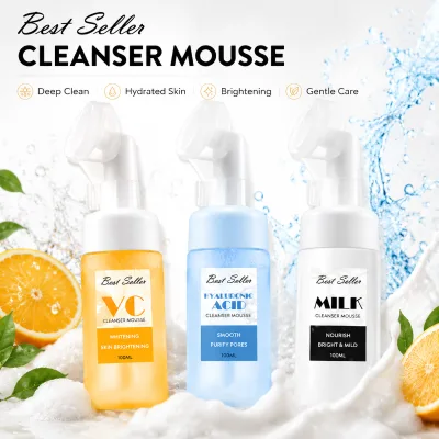 Private Label OEM Milk Mousse Facial Cleanser with Vitamin C Amino Acid Whitening Pore Cleaning Moisturizing for All Skin Types