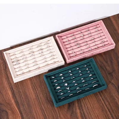 Wholesale Velvet Jewelry Tray Display Small Flocked Ring Necklace Bracelet Earrings Storage Tray in Drawer Jewelry Plate Stand