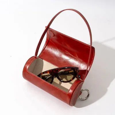 Classic Red Design Sunglasses Box Bag Black Leather Eyewear case Card Holder Custom logo Sunglasses Storage Box Organizer