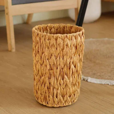 Simple Woven Open-top Storage Bucket for Organizing Clutter - Blue Rattan Storage Basket with Nordic Style