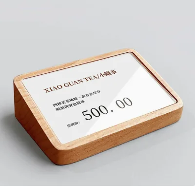 Custom Solid Wood Price Display Stand Table Card Holder Vertical Sign Walnut Natural Color High End Desktop Advertising