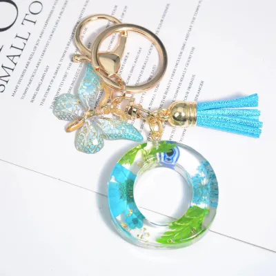 Fashion Letter Alphabet Key Ring Pink Flower Letter Resin Butterfly Key Chain for Purse Girl 's Handbag