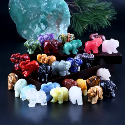 Wholesale Natural Animal Gemstone Carved Crystal Stone Rose Quartz Elephant Polished Carvings for Decoration