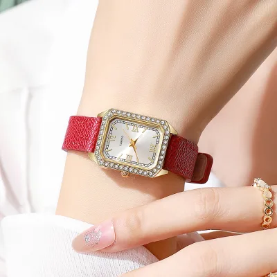 Square Women Watches Luxury Rhinestone Quartz Wristwatch Leather Ladies Watch Female Ladies Watch Gift Wrist Watch