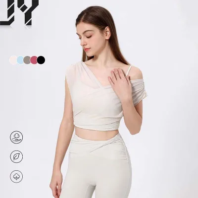 2025 Hot Sale Design Mesh False Two Piece Sports Tops Women With Pads Yoga Clothing Underwear Sexy Breathable Dance Fitness Bra