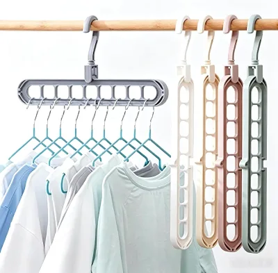 Multifunctional Magic Folding Plastic Clothes Hanger 9 Hole Space Saving Clothes Plastic Hangers Organizer