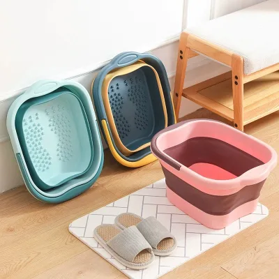 Home-use Space-Saving Foldable Foot Bath Tub with Massage Basin Reaching Below the Calf Plastic Material