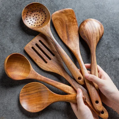 Wholesale Hot Selling Convenient Kitchen Tool Fork and Spoon Set Wood Spatula Salad Teak Set