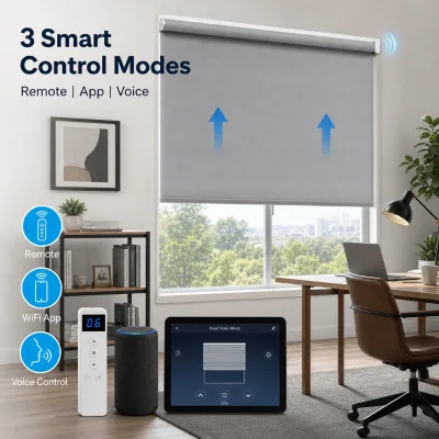 Bedroom Living Room Plain Adjustable Privacy Filtering Electric Roller Blinds Waterproof Anti-UV Features Easy Install for