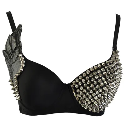 Closet Organization Supplies Black Studs Rive&Wing Gothic Punk Dance Bra
