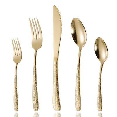 Luxury Hammered Handle Gold Plated Stainless Steel Dinner Knife Hotel Table Knife for RestaurantRestaurant Steak KnifeStainless