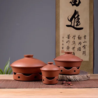 Brown Clay Casserole Pot With Heating Base Multi-Size Covered Earthenware Pot for Restaurant Soup Stew Cooking