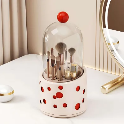 Waterproof Dustproof Plastic Single Compartment Makeup Brush Organizer Wave Point Rotation Storage Box for Cosmetics Brushes