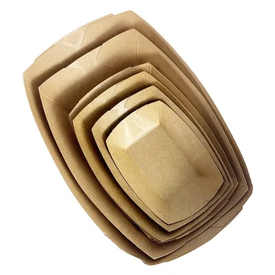 Eco Friendly Food Grade Disposable Boat Shaped Kraft Paper Tray for Commercial Kitchen Use and Fried Snacks
