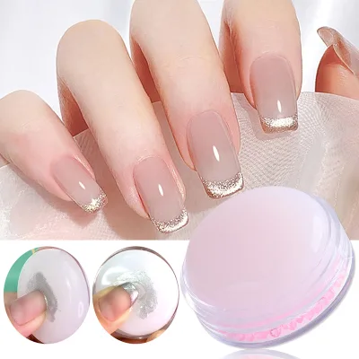 New Style White pink French Nails Template Transfer Tool Round Flat Silicone Nail Art Stamper Nail Tools with Diamond Handle