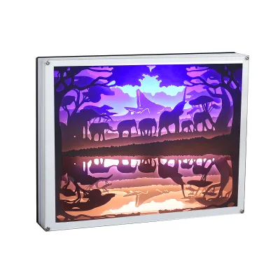 DIY Handmade Paper Cut Light-Up Shadowbox Picture Frame with Folk Art Animal Design Art Collectible
