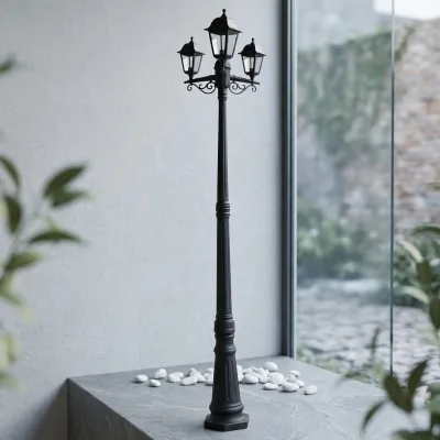 Fulidi PH4103 IP44 Waterproof Fluorescent 3 Heads Outdoor Garden Pathway Light with Glass Shade and Pole