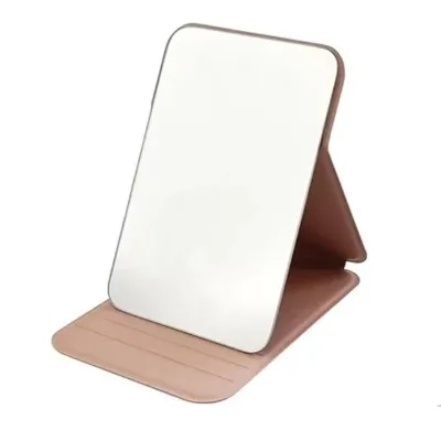 Wholesales Hand Held Cosmetic Stainless Steel Leather Portable Card Compact Pocket Mirror Foldable