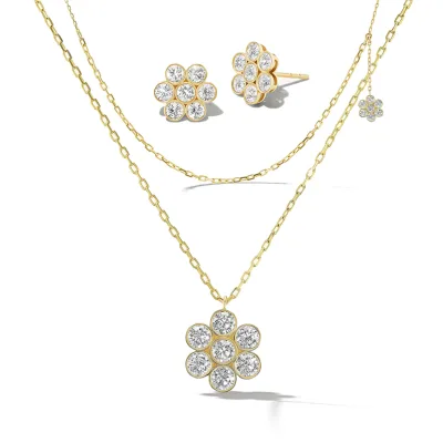 Gemnel Dainty Flower 925 Sterling Silver Jewelry Set Floral Necklace and Earrings Set for Women Wedding Anniversary Gift