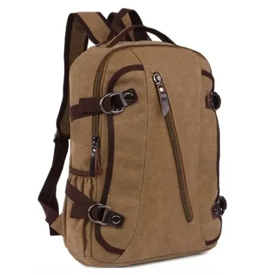 Vintage Canvas Backpack Custom Logo Factory Wholesale Waterproof Sport Travel Outdoor Hiking Carry Strap System Zipper