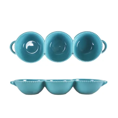 3 Section Divided Snack Ketchup Olive Oil Dipping Dishes Soy Sauce Dish