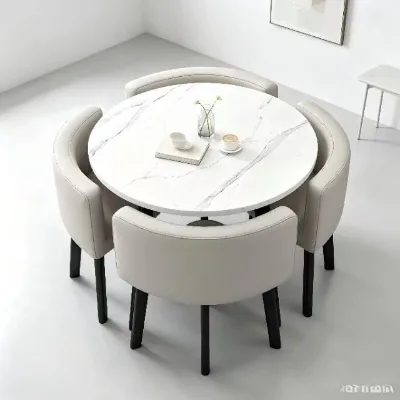 Luxury Modern Nestable Compact Dining Table Set with Round Tabletop MDF Material for Small Space Apartment Studio Home Dining