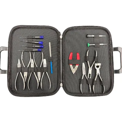 Optical Instruments Glasses Plier Set Screwdriver File Tool Kit Eyeglasses Repair Instrument Kit Black Bag Premium