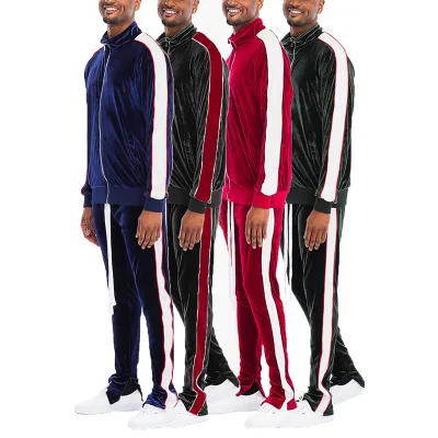Wholesale Velour Tracksuits Fitted Sweatsuit 2 Piece Zip up Custom Mens Sport Jogging Suits Plain Tech Fleece Velvet Tracksuit