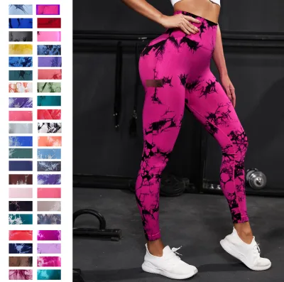 New Seamless Tie Dye Yoga Pants High Waist Print Sports Scrunch Butt Gym Leggings Fitness Workout Pants