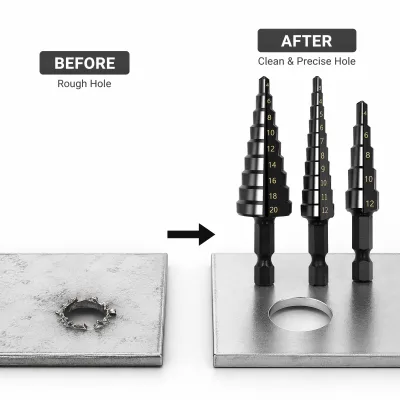 Professional HSS Black Oxide Straight Flute Step Drill Bit Set 3Pcs 4-12/20Mm Hex Shank for Sheet Metal Stainless Steel Drilling