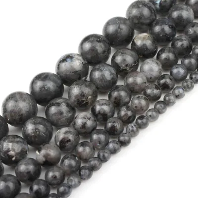 Natural Semi-precious 4MM-12MM Smooth Black Labradorite Larvikite Round Loose Stone Beads for Necklace Bracelet Earring Making
