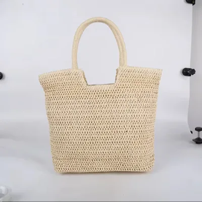 Large-capacity Straw Woven Ladies' Handbag with ZIP Closure New