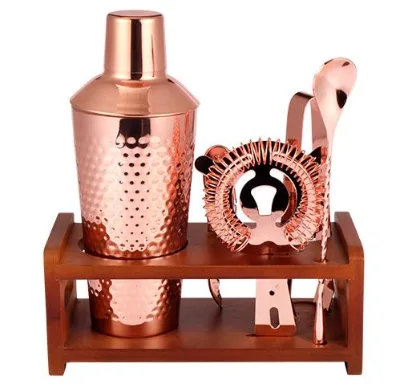 Five-piece Stainless Steel Cocktail Shaker Set Rose Gold bar Tool Shaker Set Hammered Dot Shaker Set