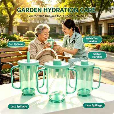 Elderly Care Patient Feeding Cup 3 in 1 Set Assistive Drinking Aid Spill Proof Two Handle Nursing Home Rehab