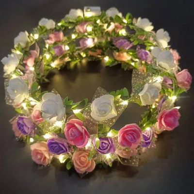 12 Flowers 12 Led Flower Headband for Girls Light up Foam Flower Headband Glow in the Dark